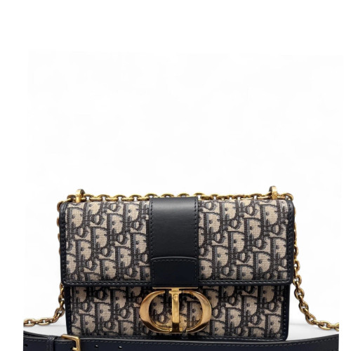 Dior 30 Montaigne Chain Flap Bag Oblique Navy Beige Black