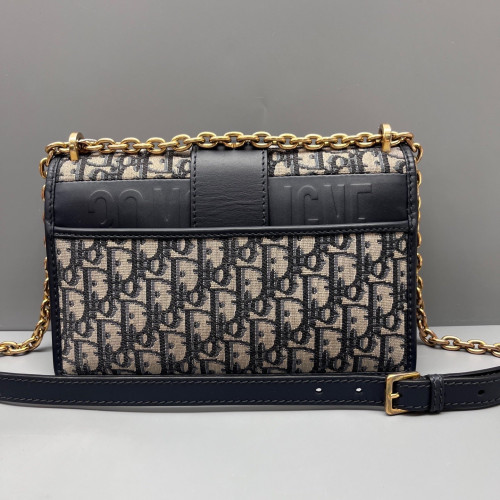 Dior 30 Montaigne Chain Flap Bag Oblique Navy Beige Black