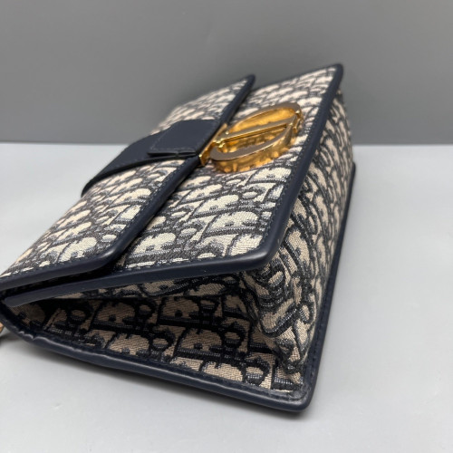 Dior 30 Montaigne Chain Flap Bag Oblique Navy Beige Black