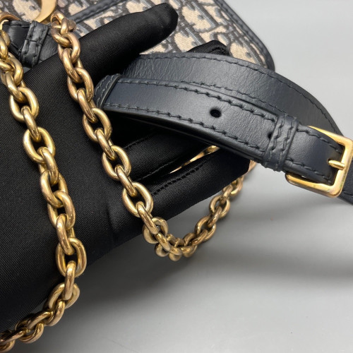 Dior 30 Montaigne Chain Flap Bag Oblique Navy Beige Black