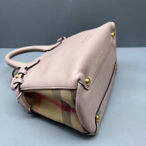Burberry Baby Banner Tote Grained Calfskin Pink Khaki Red