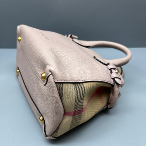 Burberry Baby Banner Tote Grained Calfskin Pink Khaki Red