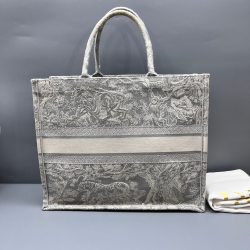 Dior Large Book Tote Canvas Grey Beige