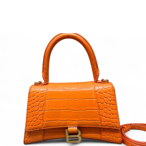 Balenciaga Hourglass Small Calfskin Crocodile Embossed Orange