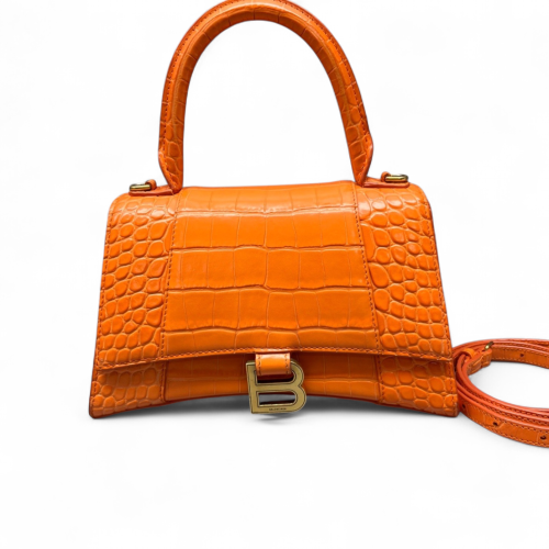 Balenciaga Hourglass Small Calfskin Crocodile Embossed Orange