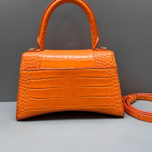 Balenciaga Hourglass Small Calfskin Crocodile Embossed Orange