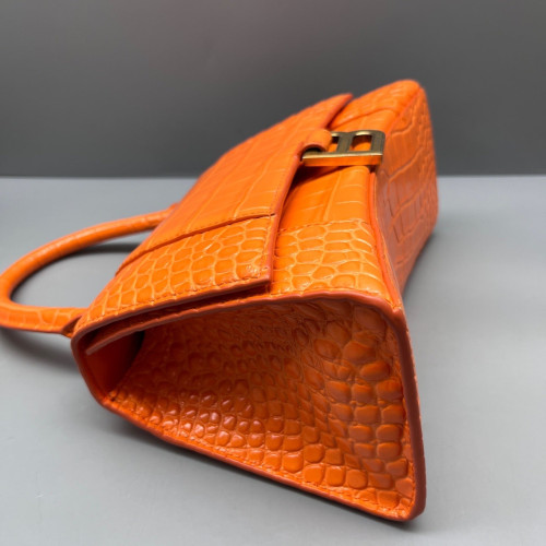 Balenciaga Hourglass Small Calfskin Crocodile Embossed Orange