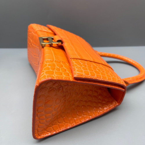 Balenciaga Hourglass Small Calfskin Crocodile Embossed Orange