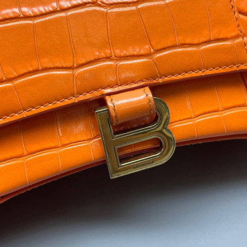 Balenciaga Hourglass Small Calfskin Crocodile Embossed Orange