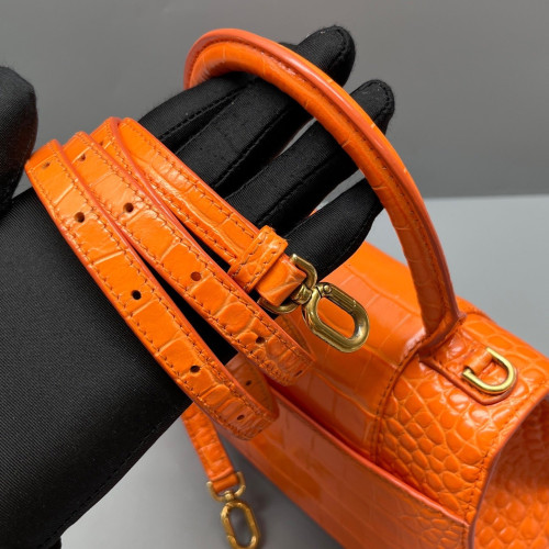 Balenciaga Hourglass Small Calfskin Crocodile Embossed Orange