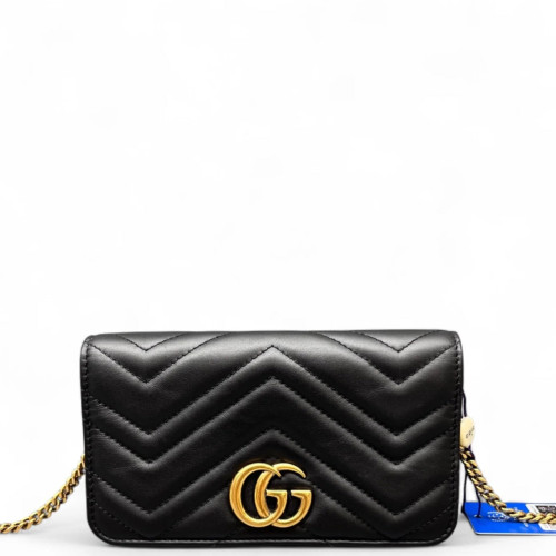 Gucci Chevron GG Marmont Chain Flap Mini Bag Calfskin Black