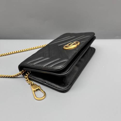 Gucci Chevron GG Marmont Chain Flap Mini Bag Calfskin Black