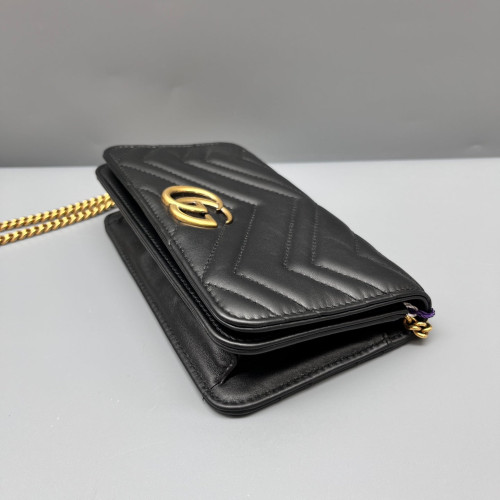 Gucci Chevron GG Marmont Chain Flap Mini Bag Calfskin Black