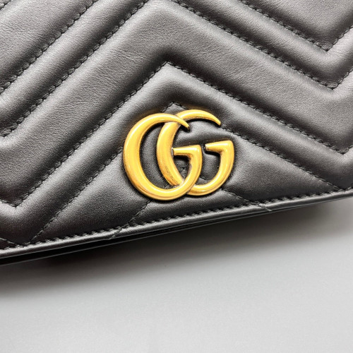 Gucci Chevron GG Marmont Chain Flap Mini Bag Calfskin Black