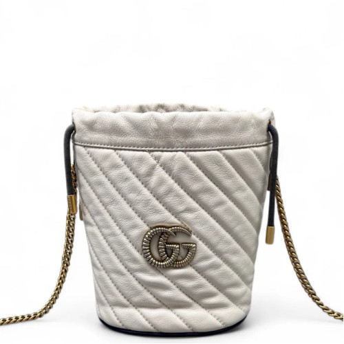 Gucci Mini GG Marmont Bucket Bag Calfskin White