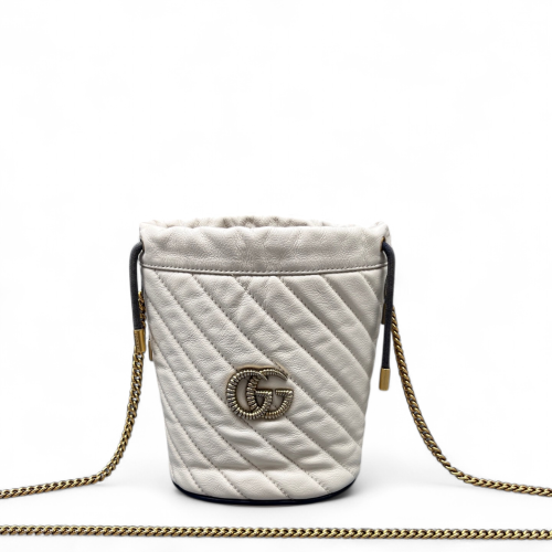 Gucci Mini GG Marmont Bucket Bag Calfskin White