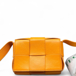 Bottega Veneta Mini Cassette Crossbody Bag Lambskin Maxi Intrecciato Yellow