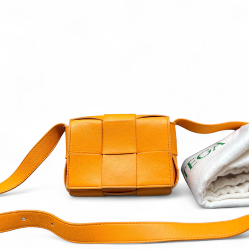 Bottega Veneta Mini Cassette Crossbody Bag Lambskin Maxi Intrecciato Yellow