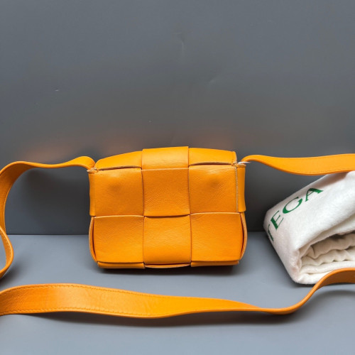 Bottega Veneta Mini Cassette Crossbody Bag Lambskin Maxi Intrecciato Yellow