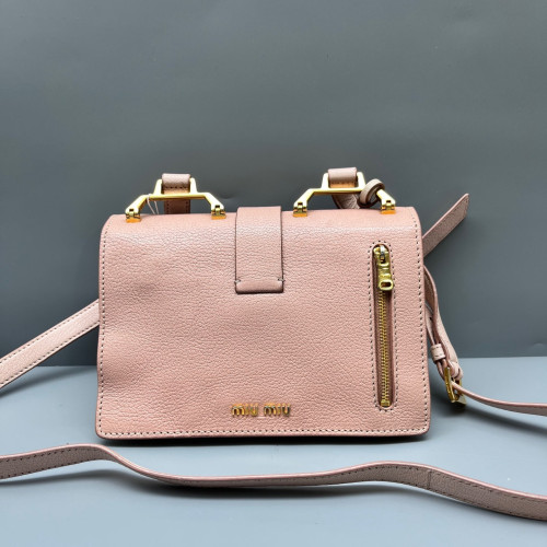 Miu Miu Small Madras Shoulder Bag Goatskin Pink Beige