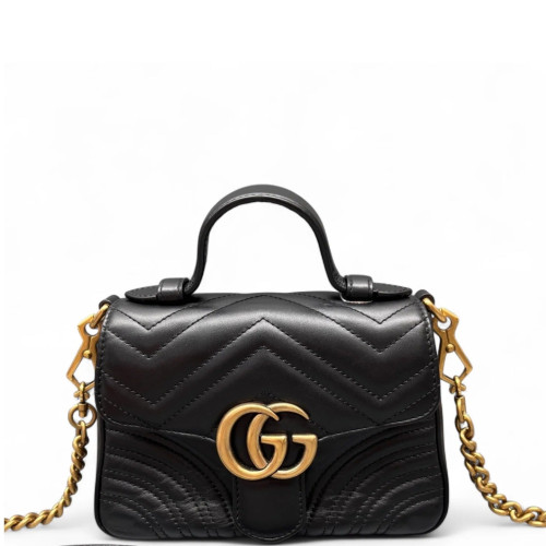 Gucci Matelasse Mini GG Marmont Top Handle Shoulder Bag Calfskin Black