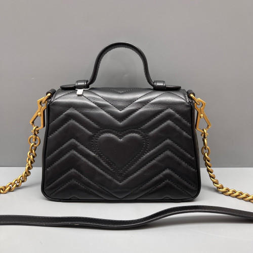 Gucci Matelasse Mini GG Marmont Top Handle Shoulder Bag Calfskin Black