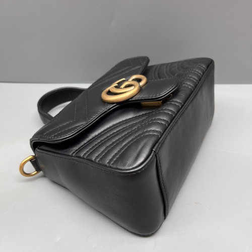 Gucci Matelasse Mini GG Marmont Top Handle Shoulder Bag Calfskin Black