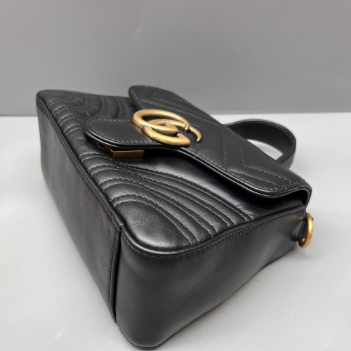 Gucci Matelasse Mini GG Marmont Top Handle Shoulder Bag Calfskin Black