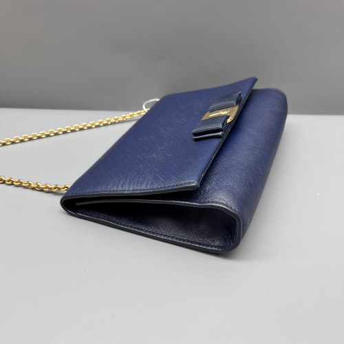 Salvatore Ferragamo Vara Bow Chain Wallet Saffiano Calfskin Dark Blue Salvatore Ferragamo Vara Bow Chain Wallet Saffiano Calfskin Dark Blue