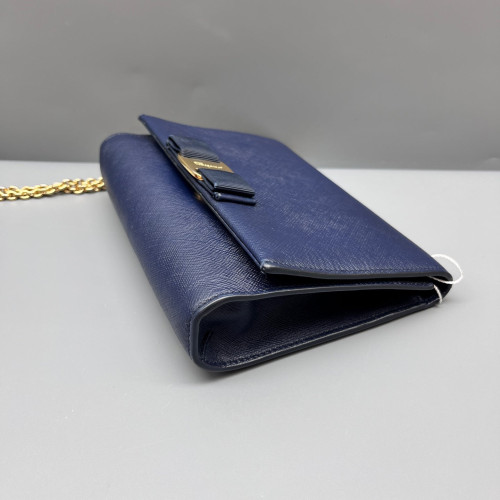 Salvatore Ferragamo Vara Bow Chain Wallet Saffiano Calfskin Dark Blue Salvatore Ferragamo Vara Bow Chain Wallet Saffiano Calfskin Dark Blue