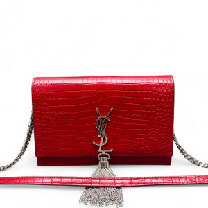 Yves Saint Laurent Small Kate Crossbody Bag Calfskin Crocodile Embossed Red