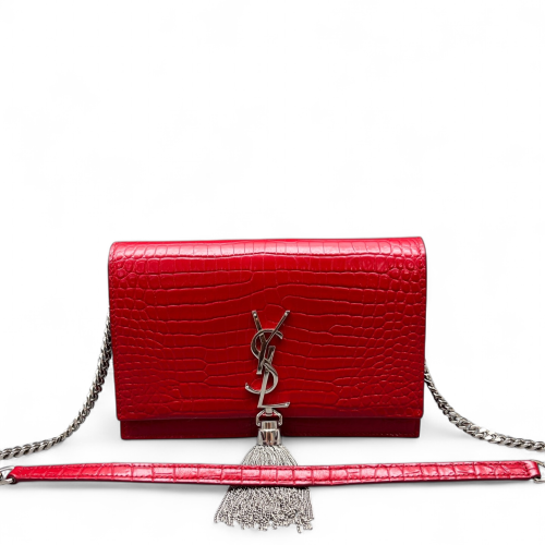 Yves Saint Laurent Small Kate Crossbody Bag Calfskin Crocodile Embossed Red