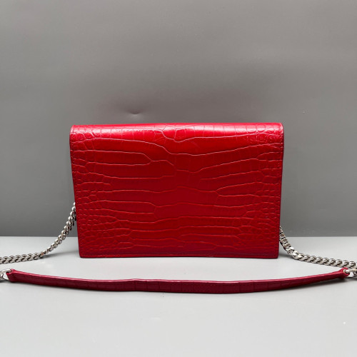 Yves Saint Laurent Small Kate Crossbody Bag Calfskin Crocodile Embossed Red