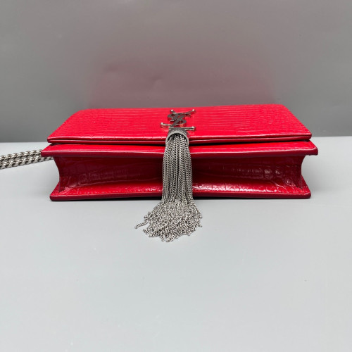 Yves Saint Laurent Small Kate Crossbody Bag Calfskin Crocodile Embossed Red