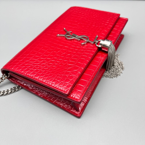 Yves Saint Laurent Small Kate Crossbody Bag Calfskin Crocodile Embossed Red