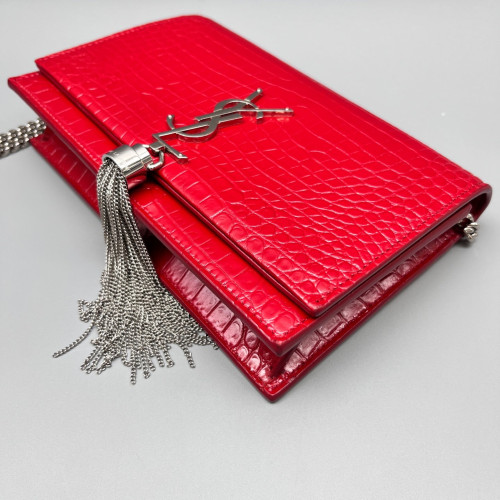Yves Saint Laurent Small Kate Crossbody Bag Calfskin Crocodile Embossed Red