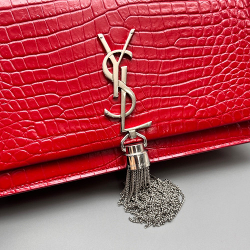 Yves Saint Laurent Small Kate Crossbody Bag Calfskin Crocodile Embossed Red