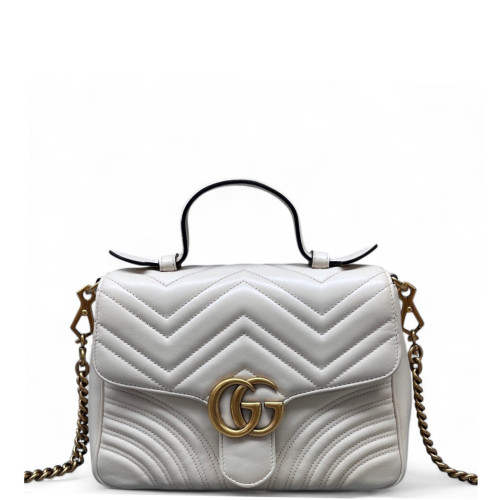 Gucci Diamante Small GG Marmont Top Handle Chain Shoulder Bag Calfskin White