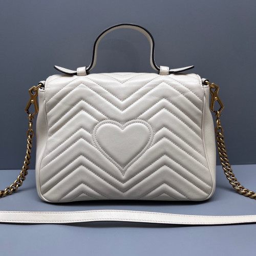Gucci Diamante Small GG Marmont Top Handle Chain Shoulder Bag Calfskin White
