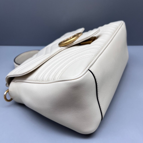 Gucci Diamante Small GG Marmont Top Handle Chain Shoulder Bag Calfskin White