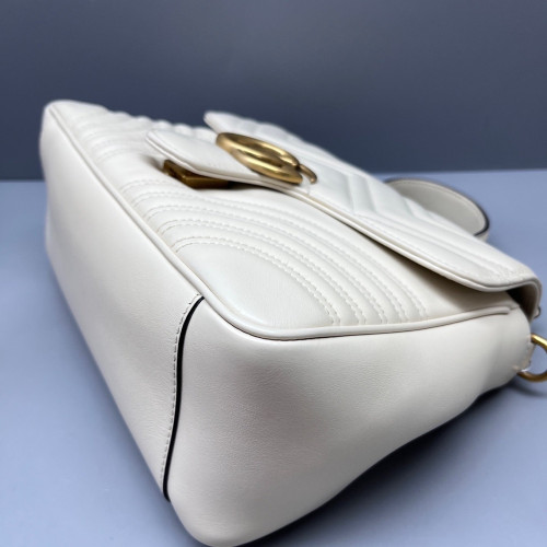 Gucci Diamante Small GG Marmont Top Handle Chain Shoulder Bag Calfskin White