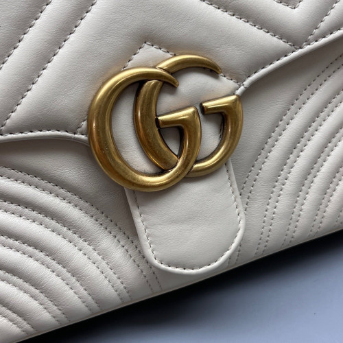 Gucci Diamante Small GG Marmont Top Handle Chain Shoulder Bag Calfskin White
