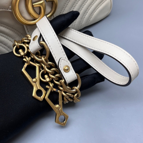 Gucci Diamante Small GG Marmont Top Handle Chain Shoulder Bag Calfskin White