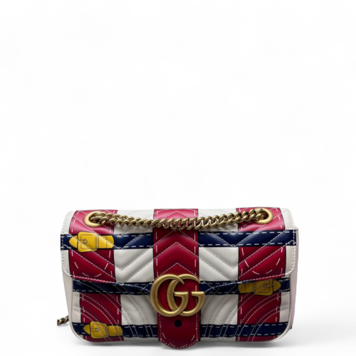 Gucci Diamante Small GG Marmont Cuir White Red Blue