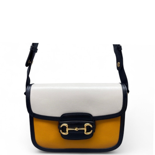 Gucci Medium Horsebit 1955 Calfskin White Yellow Black