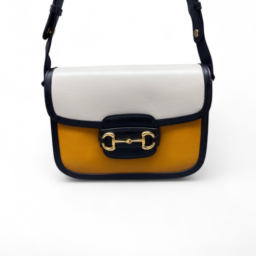 Gucci Medium Horsebit 1955 Calfskin White Yellow Black