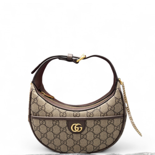 Gucci Mini Ophidia Half Moon Hobo GG Supreme Monogram Brown Beige