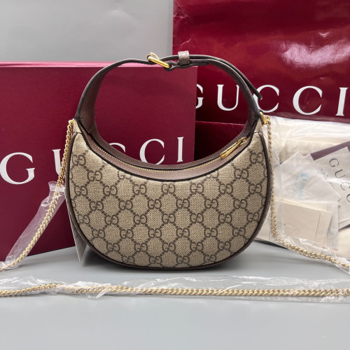Gucci Mini Ophidia Half Moon Hobo GG Supreme Monogram Brown Beige