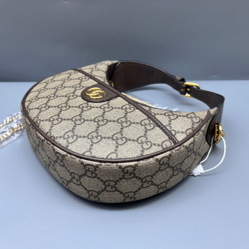 Gucci Mini Ophidia Half Moon Hobo GG Supreme Monogram Brown Beige