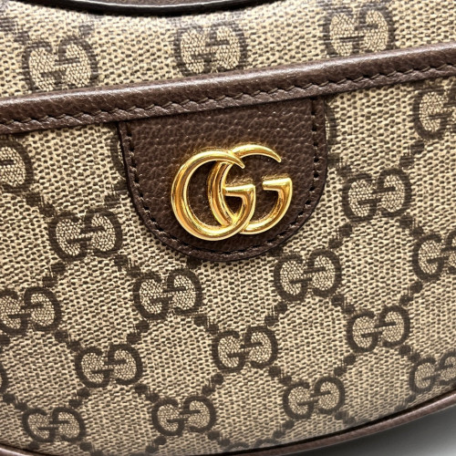 Gucci Mini Ophidia Half Moon Hobo GG Supreme Monogram Brown Beige